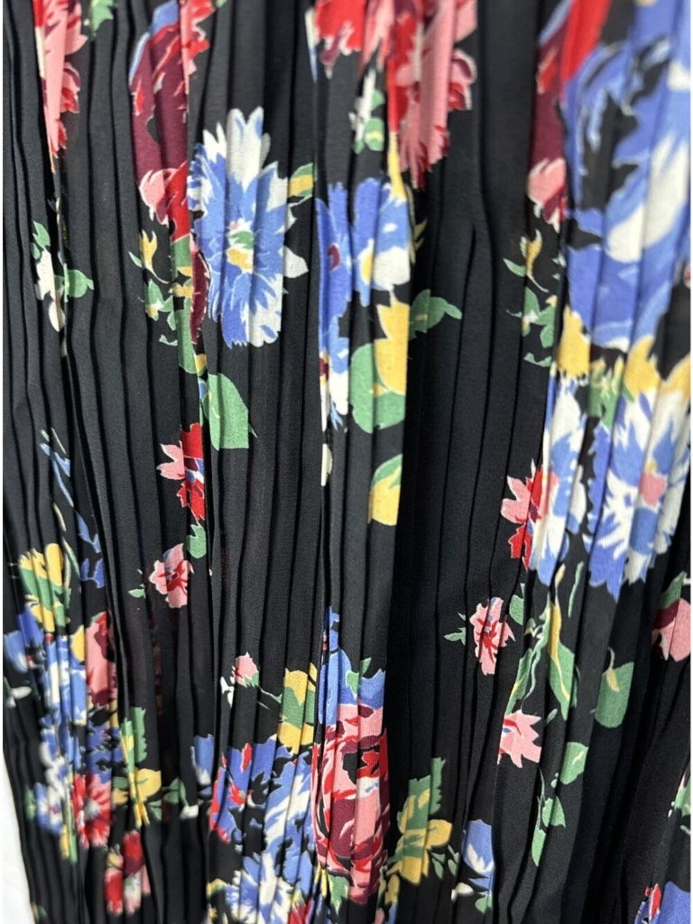 Koret Floral Pleated Skirt Sheer Button-Up Blouse Set 8 Black Multicolor Elastic - Picture 5 of 13